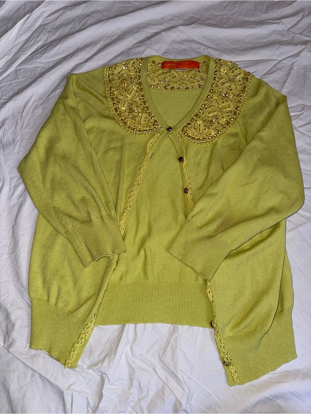 Cynthia Steffe Beaded Lime Green Sweater Cardigan